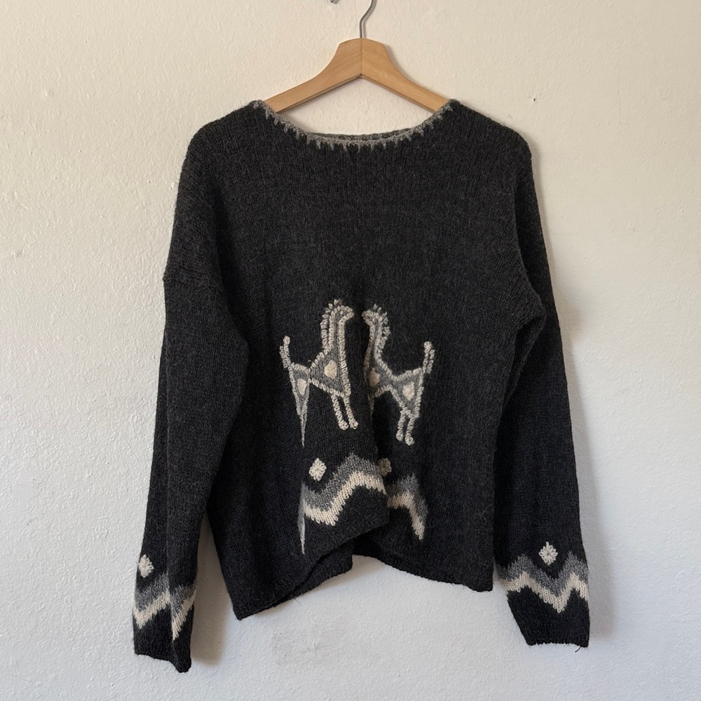 Poools Charcoal Alpaca Patterned Sweater Sz 3